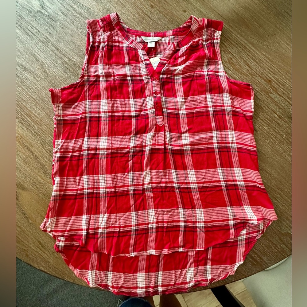 NEW Christopher & Banks Red Plaid Sleeveless Top, Size XL - Picture 6 of 9